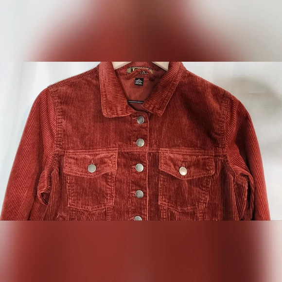Rust Cropped Womens Corduroy Jacket Size S Boxy Indie Downtown Girl - Picture 2 of 6